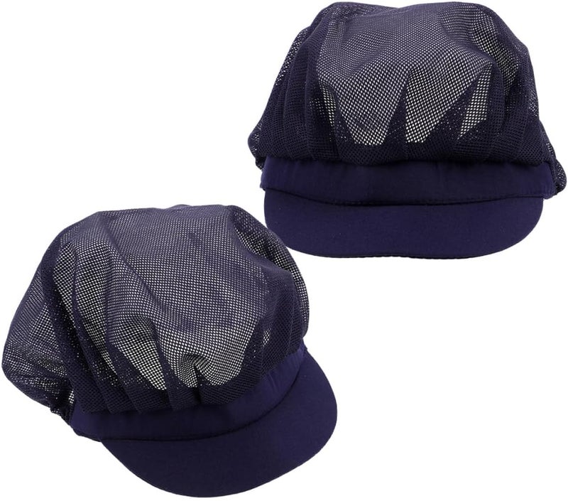 2pcs Breathable Chef Hats for Kitchen Cooking and Baking, Navy Blue Food Service Work Caps with Dustproof Mesh for Restaurant Staff Unisex - Image 1