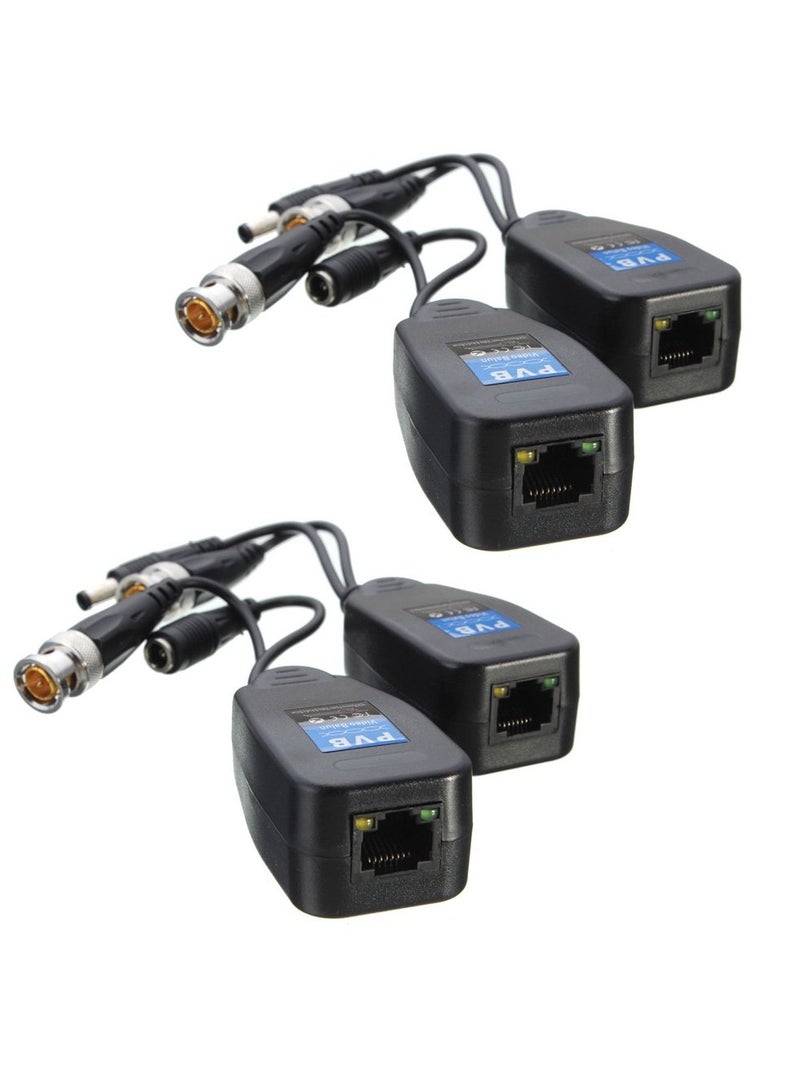 2 Pairs Passive Video Baluns Video Power 2-in-1 Long Distance Network Transceiver Cat5e/Cat6 Cable to BNC Connector bnc to rj45 Adapter for HD Security Surveillance Camera Systems  - Image 1