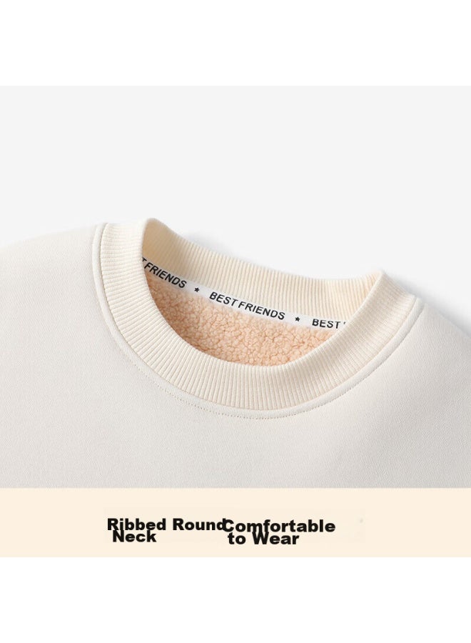 Classic Teddy Children'S Fleece-Lined Sweatshirt, Boys And Girls Thick Warm Top, Versatile Winter Wear, Off-White, Size 100 - Image 5