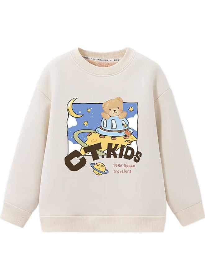 Classic Teddy Children'S Fleece-Lined Sweatshirt, Boys And Girls Thick Warm Top, Versatile Winter Wear, Off-White, Size 100 - Image 2