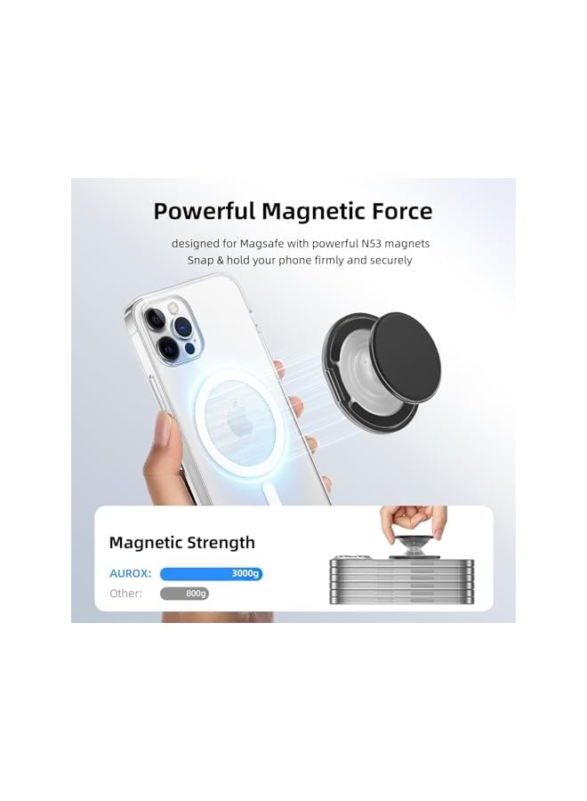 Green Tiger for MagSafe Phone Grip with Popup Comfortable Grip, Collapsible Magnetic Phone Holder with Adjustable Kickstand for iPhone 16/15/14/13/12 Series, Transparent White, Wireless Charging Compatible - Image 2