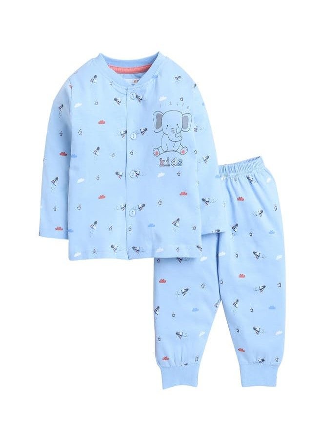 BUMZEE Dusty Blue Baby Boys Full Sleeves Jabla & Pyjama Set Age - 6-9 Months (Peb9557D-dbl) - Image 1