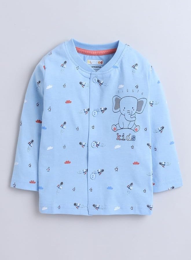 BUMZEE Dusty Blue Baby Boys Full Sleeves Jabla & Pyjama Set Age - 6-9 Months (Peb9557D-dbl) - Image 2