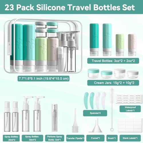 INSFIT 23 Pack Travel Bottles for Toiletries, TSA Approved Silicone Travel Size Toiletries with Toiletry Bag, BPA Free Leak Proof Refillable Travel Essentials for Liquids Shampoo Conditioner Lotion - Image 3