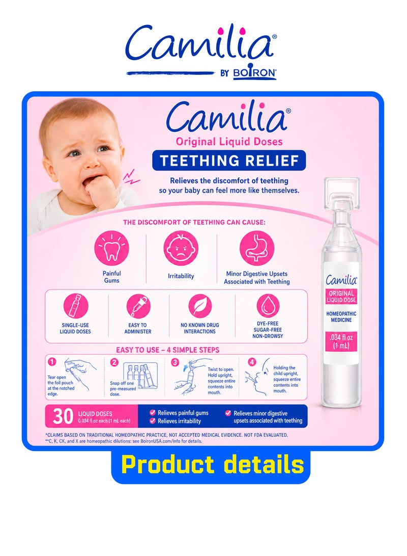Boiron Camilia, Teething Relief, 1 Month+, 30 Doses, 0.034 fl oz (1 ml) - Image 3