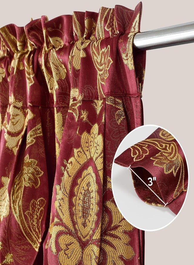 HOMEIDEAS Burgundy Paisley Jacquard Curtains, Victorian Luxury Window Curtains 2 Panels Set with Attached Valance and Sheer Backing, Fancy Drapes for Bedroom & Living Room, 52x84 Inches - Image 5