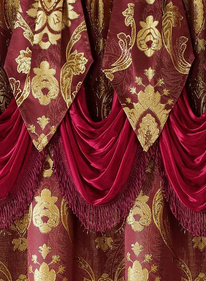 HOMEIDEAS Burgundy Paisley Jacquard Curtains, Victorian Luxury Window Curtains 2 Panels Set with Attached Valance and Sheer Backing, Fancy Drapes for Bedroom & Living Room, 52x84 Inches - Image 2