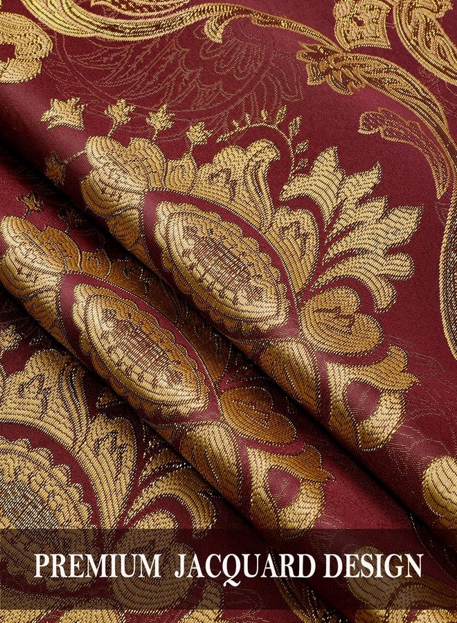 HOMEIDEAS Burgundy Paisley Jacquard Curtains, Victorian Luxury Window Curtains 2 Panels Set with Attached Valance and Sheer Backing, Fancy Drapes for Bedroom & Living Room, 52x84 Inches - Image 3