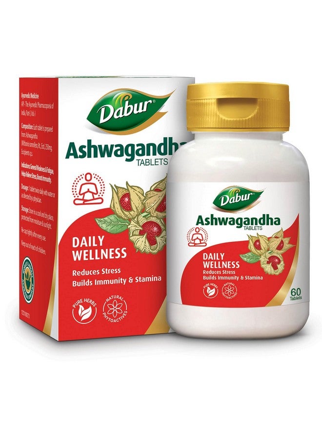 Dabur Ashwagandha Tablets - 60 tabs | General Wellness Tablets | Stress Relief | Rich in Antioxidants | Immunity Booster | Rich in Antioxidants | Rejuvenates Body - Image 1