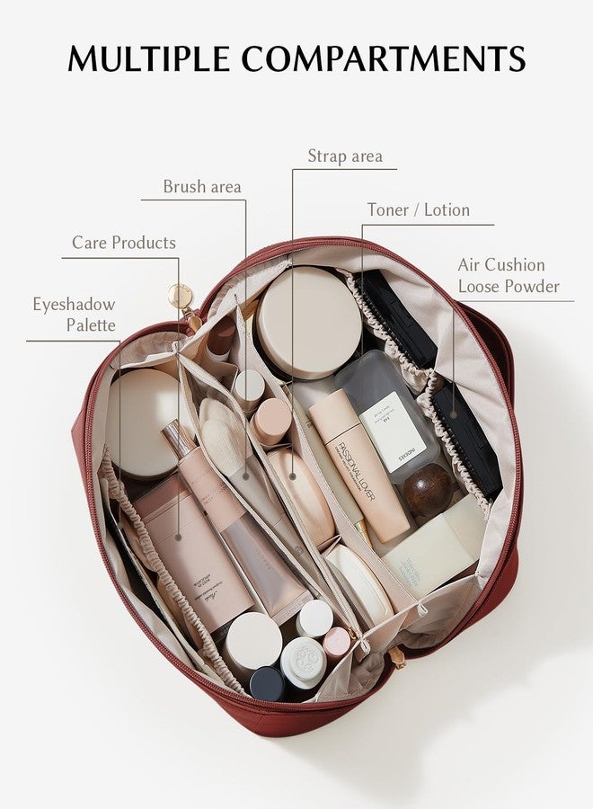 EACHY Travel Makeup Bag,Large Capacity Cosmetic Bags for Women,Portable Pouch Open Flat Toiletry Bag Make up Organizer with Divider and Handle - Image 2