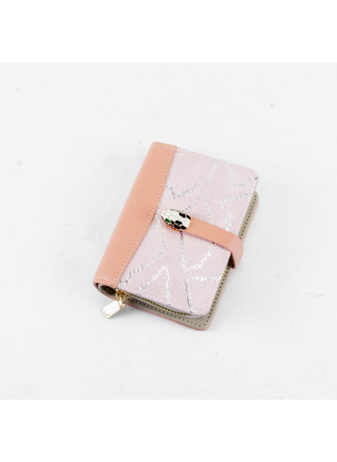 Generic Snake Head Leather Flip Wallet & Card Holder with Multiple  Pockets and Zipped Pocket Pink  - Image 1