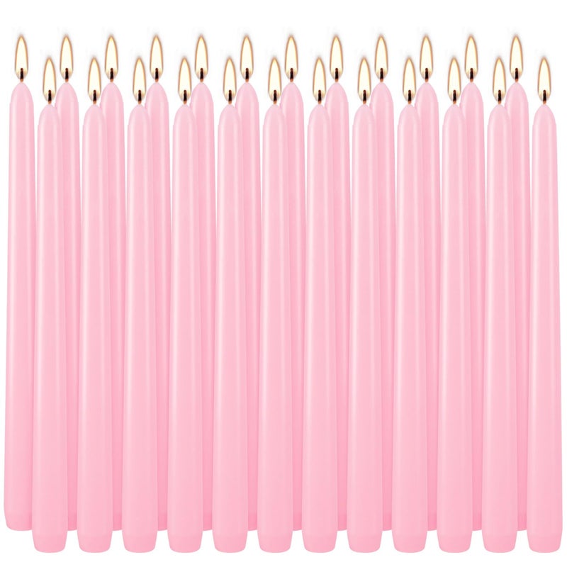 pliadvbu 24 Pack Unscented Pink Taper Candle  10 Inch Tall Candles Stick  Dripless Taper Candle with 8 Hour Burn Time  Deal for Party Wedding Emergency  - Image 1