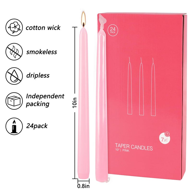 pliadvbu 24 Pack Unscented Pink Taper Candle  10 Inch Tall Candles Stick  Dripless Taper Candle with 8 Hour Burn Time  Deal for Party Wedding Emergency  - Image 4