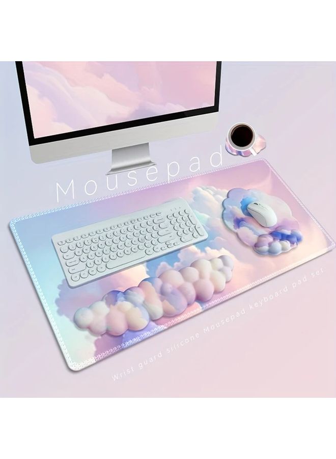 Gradient Pink Cloud Keyboard Wrist Rest Set Ergonomic Memory Foam Mouse Pad Non Slip Home Office - Image 1