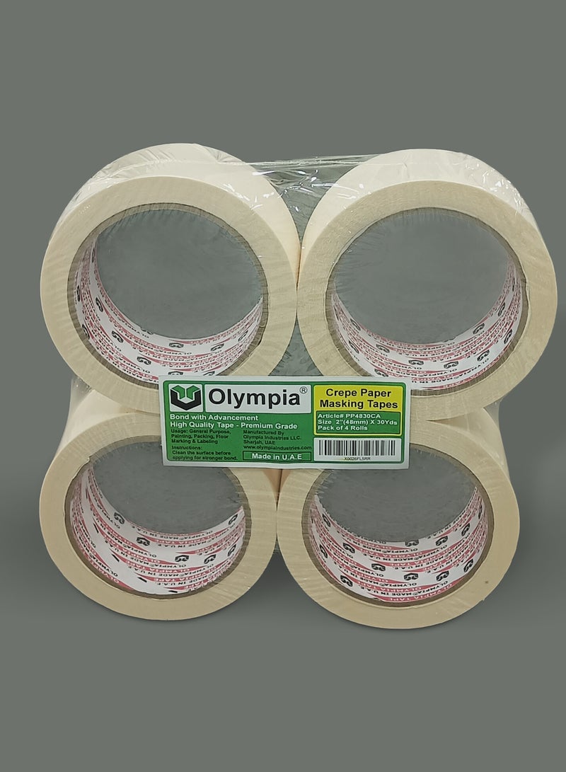 أوليمبيا أشرطة لاصقة من ورق الكريب مقاس 2 بوصة (48 مم) × 30 ياردة (27.43 مترًا) - درجة رسامين ممتازة للمنزل والمكتب ووضع العلامات والتعبئة. عبوة من 4 قطع - Image 3