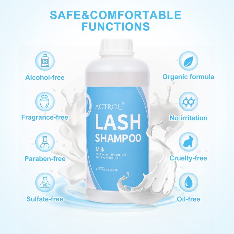 ACTROL Eyelash Extension Cleanser Milk 1L Natural Lash Extension Shampoo Professional Eyelid Foaming Cleanser Paraben & Sulfate Free Non-lrritating with Salon and Home Care - Image 4