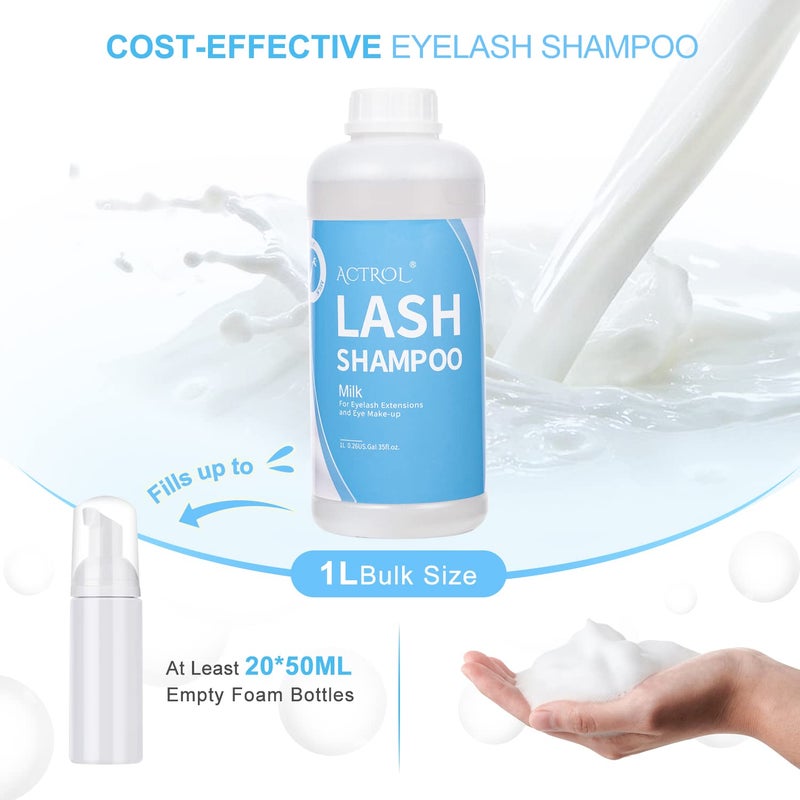 ACTROL Eyelash Extension Cleanser Milk 1L Natural Lash Extension Shampoo Professional Eyelid Foaming Cleanser Paraben & Sulfate Free Non-lrritating with Salon and Home Care - Image 2