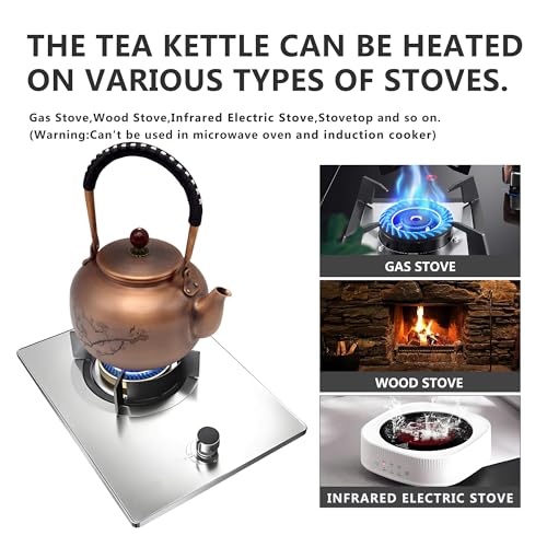 SECHUDO 44oz Handmade Pure Copper Teapot without Coating, SECHUDO Tea Kettle with Tea Ball for Loose Tea, Japanese Style Classic Tea Pot for Stovetop Safe, Plum Blossom Pattern(1300ml) - Image 4