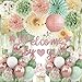 Vztipki Dusty Pink Sage Green Baby Shower Decorations Welcome Baby Girl Banner Retro Pink Green Rosegold Balloons Oh Baby Cake Topper Pom Poms Flowers Paper Fan For Birthday Jungle Woodland Party - Image 3