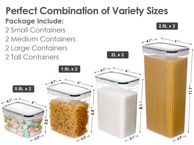 CHEFSTORY Airtight Food Storage Containers with Lids 8 PCS Plastic Storage Containers for Kitchen and Pantry Organization and Storage Dry Food Canisters for Flour Sugar and Cereal - Image 2