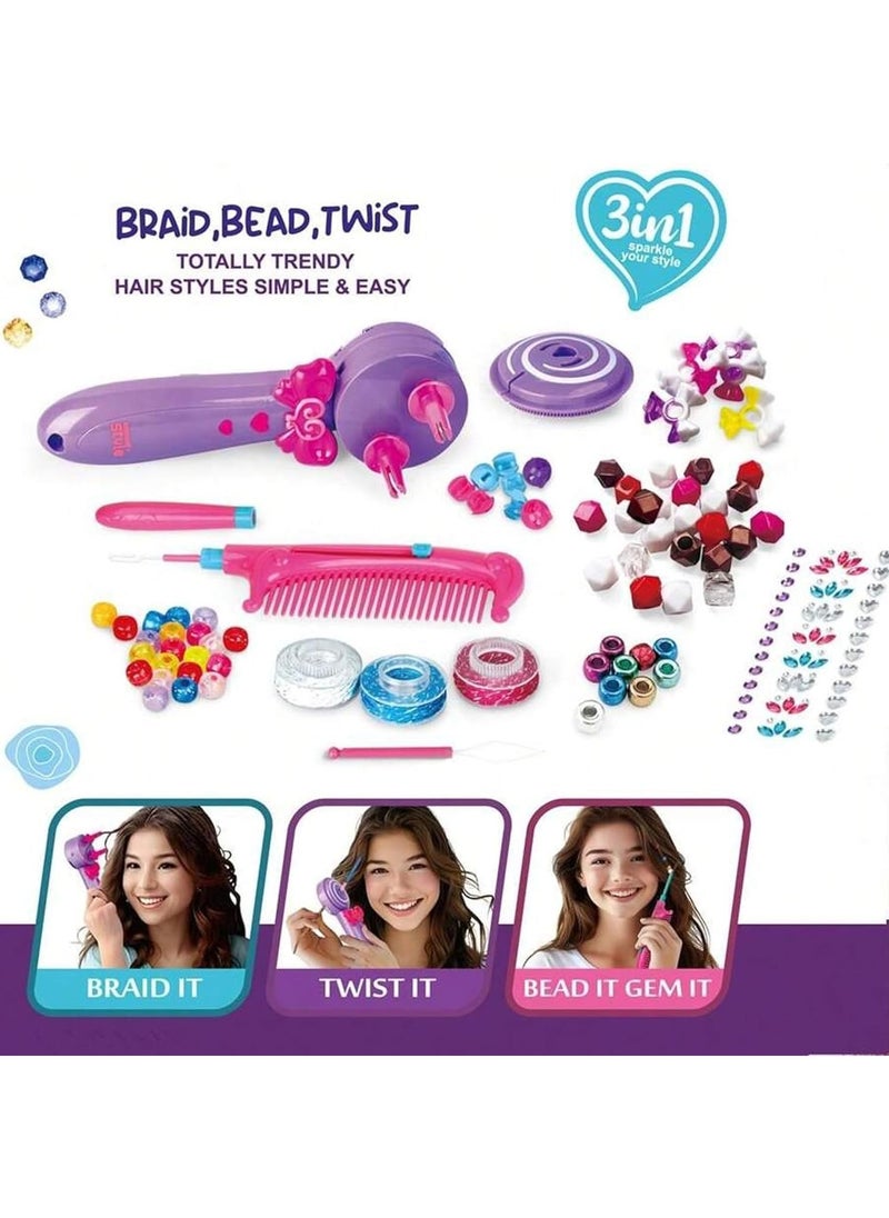 Taizz Ventures 3in1 Fashion Hair Braid, Bead & Twist Styling Kit for Girls, Tween Hair Designer for Ages 4 and Up – Includes Beads, Hair Ties, Comb, Threader & More for your Little Angel - Multicolour  - Image 2