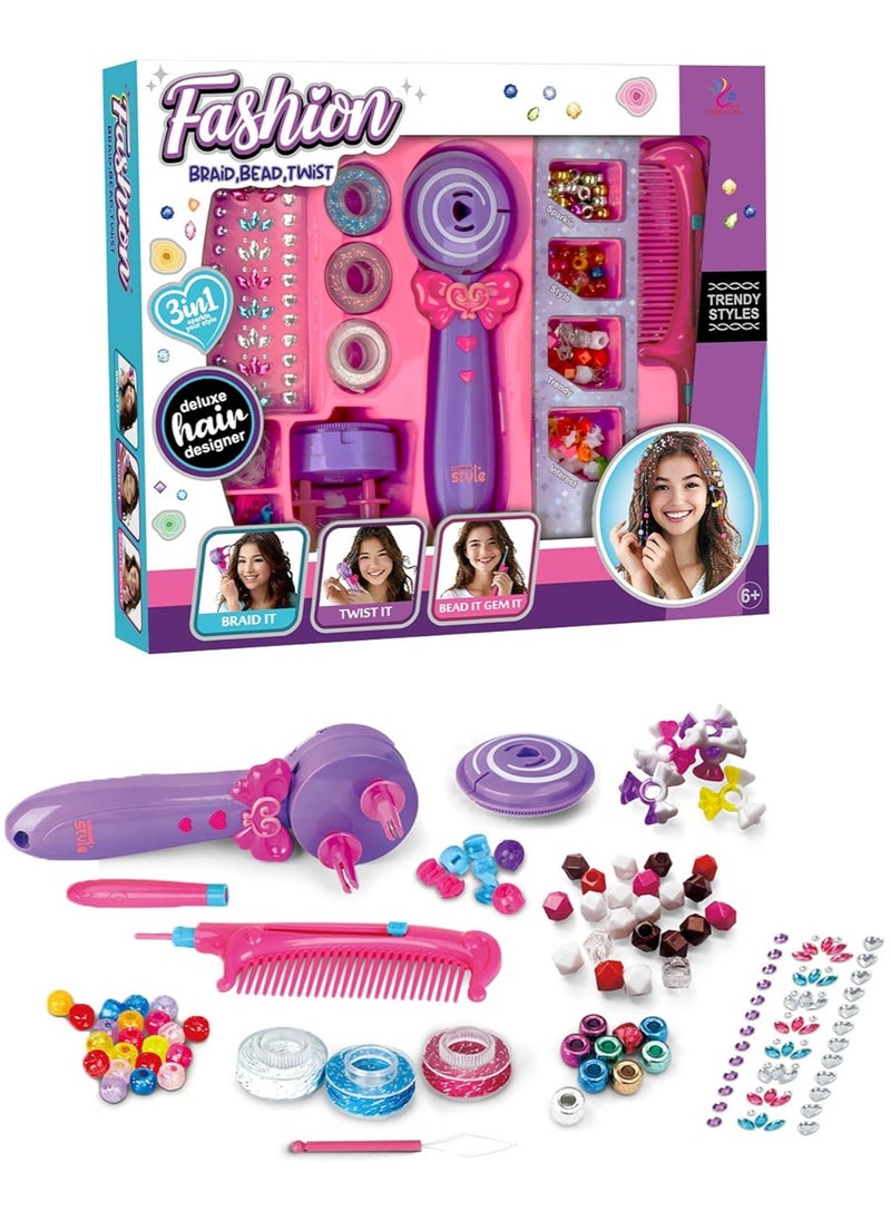 Taizz Ventures 3in1 Fashion Hair Braid, Bead & Twist Styling Kit for Girls, Tween Hair Designer for Ages 4 and Up – Includes Beads, Hair Ties, Comb, Threader & More for your Little Angel - Multicolour  - Image 3