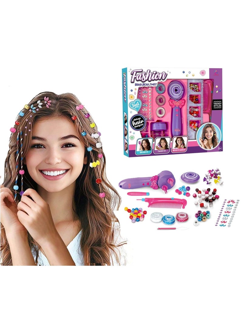 Taizz Ventures 3in1 Fashion Hair Braid, Bead & Twist Styling Kit for Girls, Tween Hair Designer for Ages 4 and Up – Includes Beads, Hair Ties, Comb, Threader & More for your Little Angel - Multicolour  - Image 5
