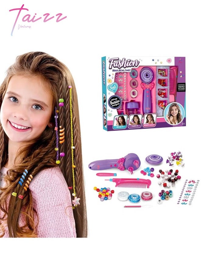 Taizz Ventures 3in1 Fashion Hair Braid, Bead & Twist Styling Kit for Girls, Tween Hair Designer for Ages 4 and Up – Includes Beads, Hair Ties, Comb, Threader & More for your Little Angel - Multicolour  - Image 1