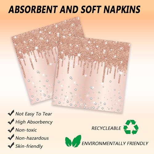 LYFREE 72 Pcs Rose Glitter Paper Plates 7in Disposable Dinner Plates Napkins and Forks Party Tableware Set Decoration Supplies for Girls Birthday Bridal Shower Wedding Ceremonies Anniversary Party, Serve 24 - Image 4