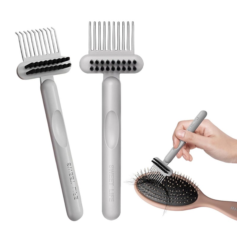 RHOS Hair Brush Cleaning Tool 2in1 Hightoughness Cleaning Claws and Highhardness Bristles Suitable for Home Hair Salon and Other Places Ergonomic Handle 2 PackGray
