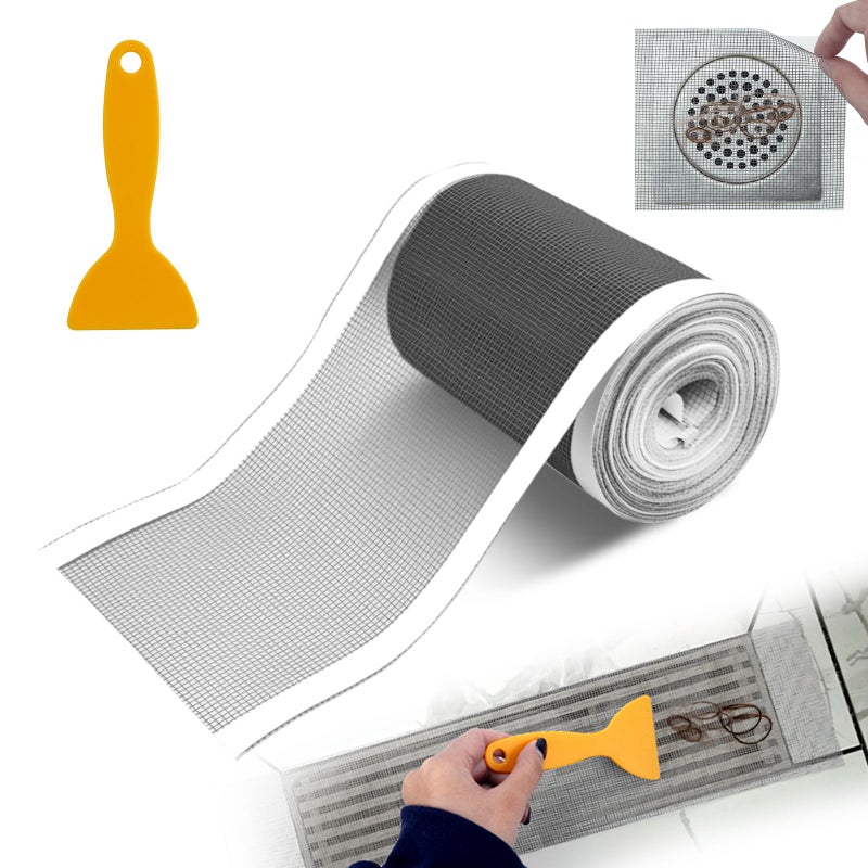 OXDFK 4 Inch x 33 FT Disposable Shower Drain Screen Self-Adhesive Stickers, with Cleaning Shovel, Showers Drain Hair Catcher, Shower Drain Mesh Stickers for Bathroom Kitchen Sink - Image 1