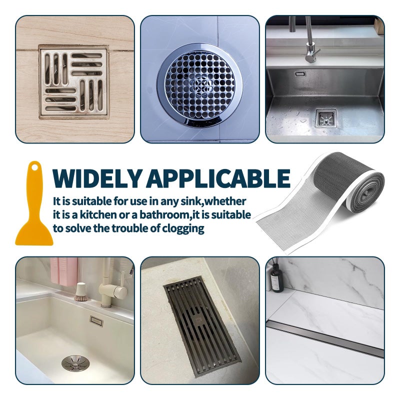 OXDFK 4 Inch x 33 FT Disposable Shower Drain Screen Self-Adhesive Stickers, with Cleaning Shovel, Showers Drain Hair Catcher, Shower Drain Mesh Stickers for Bathroom Kitchen Sink - Image 5