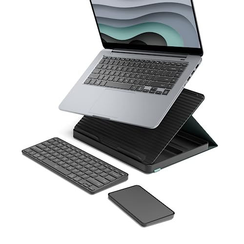 Logitech Casa Pop-Up Desk with Laptop Stand, Wireless Keyboard & Touchpad, Bluetooth, USB C Charging, for Laptop/MacBook (10” to 17”),Windows, macOS, ChromeOS - Classic Chic, Green/Black - Image 1