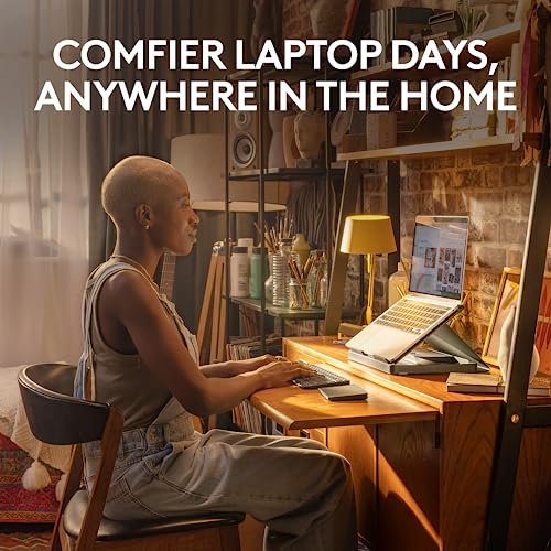 Logitech Casa Pop-Up Desk with Laptop Stand, Wireless Keyboard & Touchpad, Bluetooth, USB C Charging, for Laptop/MacBook (10” to 17”),Windows, macOS, ChromeOS - Classic Chic, Green/Black - Image 2