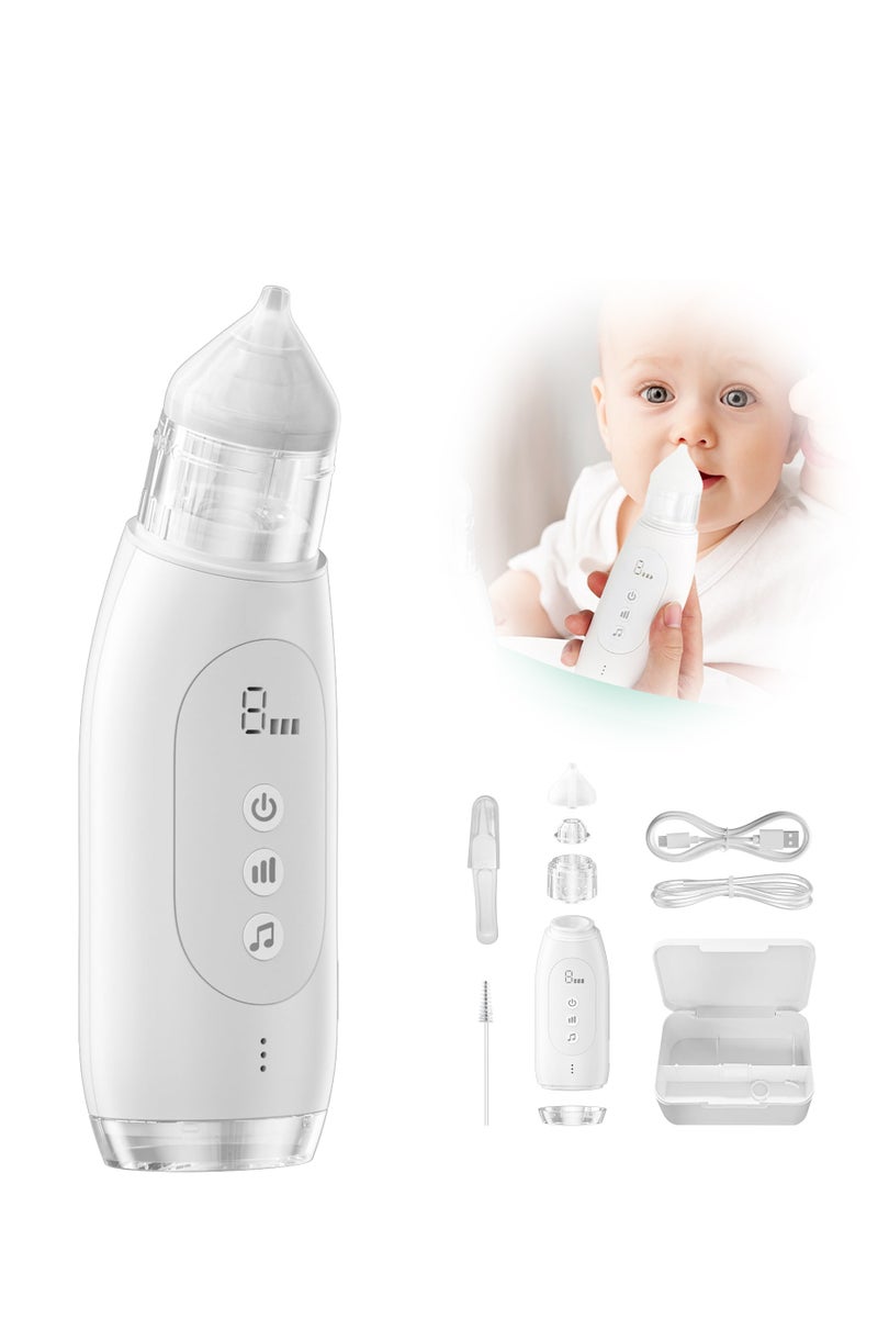 شفاط أنف للأطفال مع تقنية التنظيف التلقائي مقاوم للماء مزود بموسيقى مدمجة للمواليد الجدد 2 نصائح سيليكون حديثة وظيفة مهدئة قابلة لإعادة الشحن محمولة باللون الأبيض - Image 1