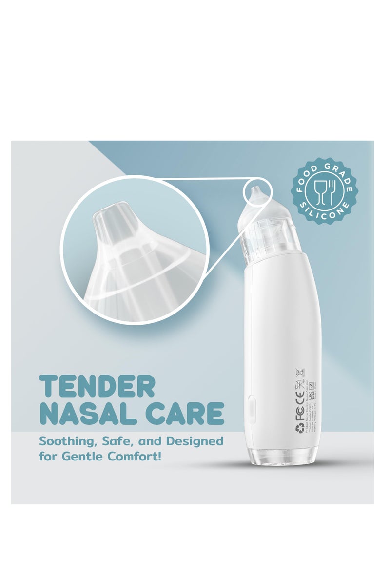 شفاط أنف للأطفال مع تقنية التنظيف التلقائي مقاوم للماء مزود بموسيقى مدمجة للمواليد الجدد 2 نصائح سيليكون حديثة وظيفة مهدئة قابلة لإعادة الشحن محمولة باللون الأبيض - Image 4