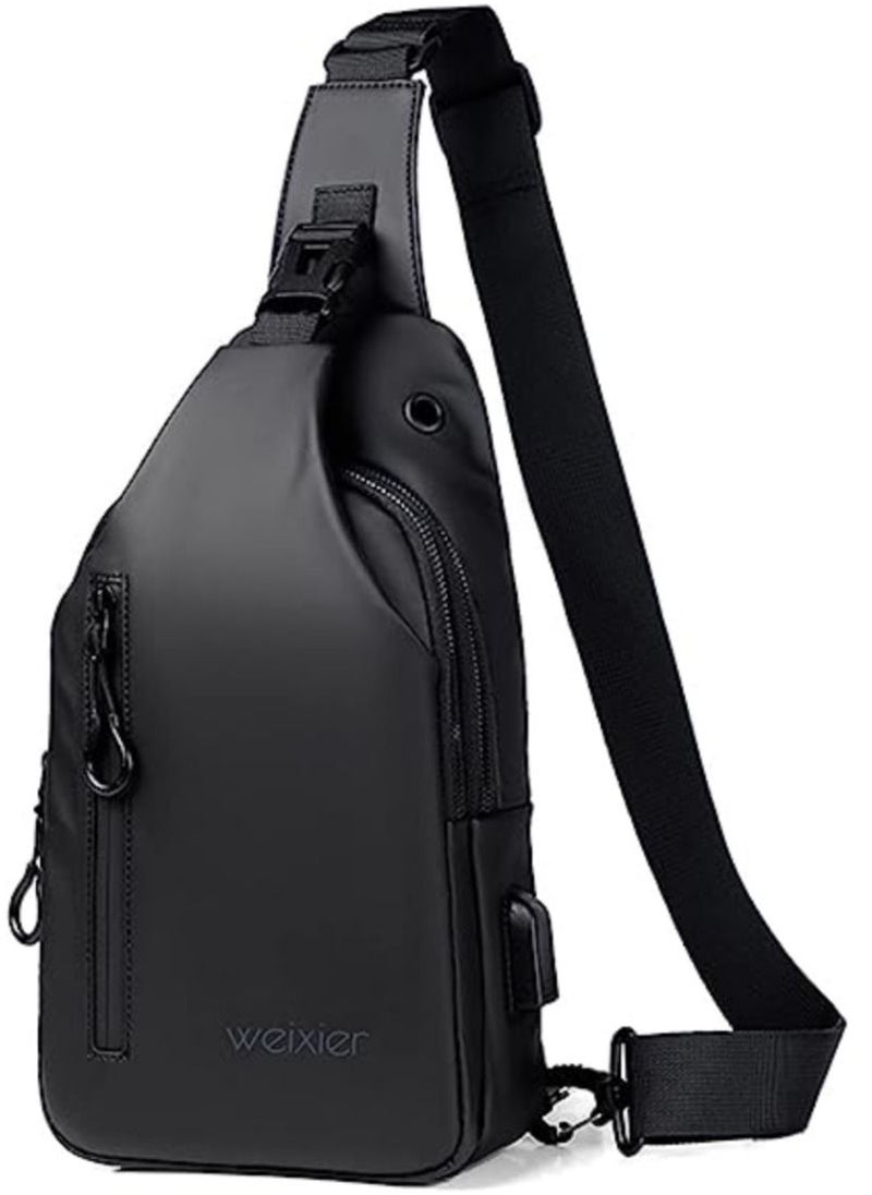 WEIXIER Casual Chest Bag, Ultralight Sling Bag, Business Shoulder Bag with USB Charging Port for Men, Shoulder Bag, Outdoor Sports, Hiking, Cycling, Travel, Waterproof Polyester  - Image 1
