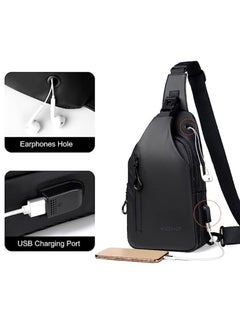 WEIXIER Casual Chest Bag, Ultralight Sling Bag, Business Shoulder Bag with USB Charging Port for Men, Shoulder Bag, Outdoor Sports, Hiking, Cycling, Travel, Waterproof Polyester  - Image 3