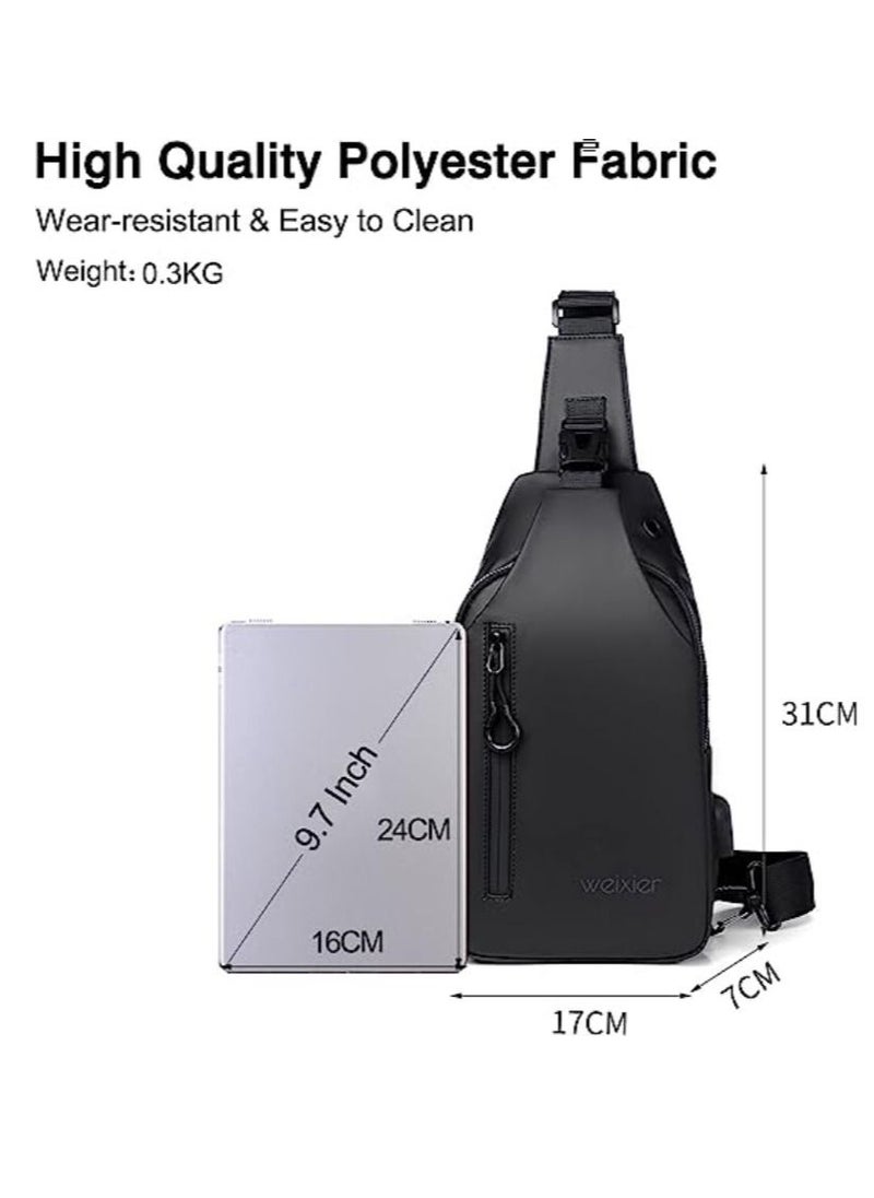 WEIXIER Casual Chest Bag, Ultralight Sling Bag, Business Shoulder Bag with USB Charging Port for Men, Shoulder Bag, Outdoor Sports, Hiking, Cycling, Travel, Waterproof Polyester  - Image 2