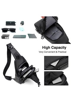 WEIXIER Casual Chest Bag, Ultralight Sling Bag, Business Shoulder Bag with USB Charging Port for Men, Shoulder Bag, Outdoor Sports, Hiking, Cycling, Travel, Waterproof Polyester  - Image 4