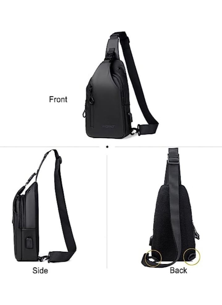 WEIXIER Casual Chest Bag, Ultralight Sling Bag, Business Shoulder Bag with USB Charging Port for Men, Shoulder Bag, Outdoor Sports, Hiking, Cycling, Travel, Waterproof Polyester  - Image 5