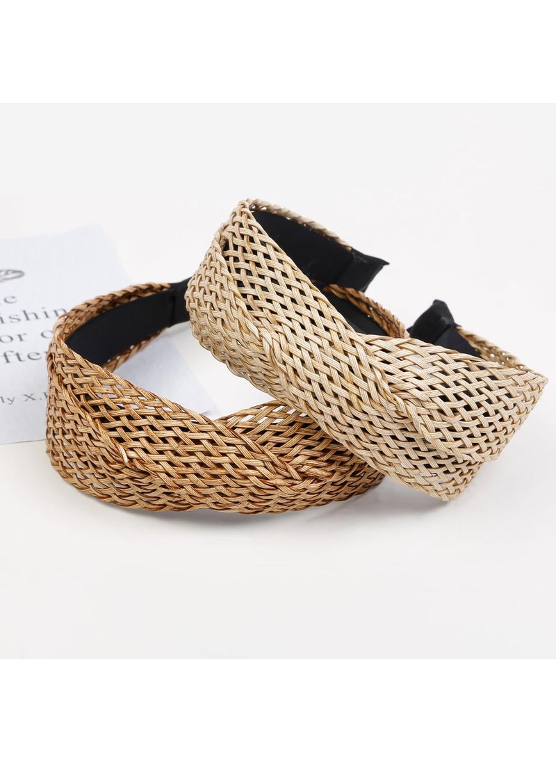 Tobeffect - Tobeffect Straw Headbands for Women 2 Packs Woven Twist Headbands Braided Fashion Boho Hairbands Non Slip Wide Rattan Head Bands Hollowed Hair Accessories - Image 1