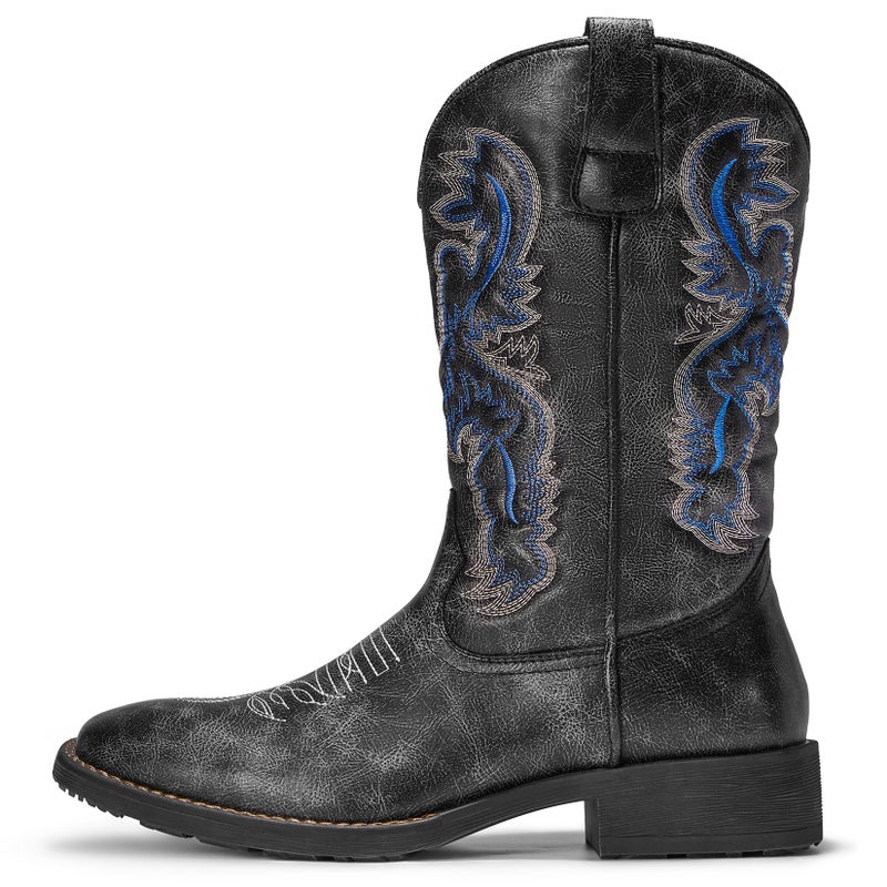 TruVeld Menâ€™s Western Cowboy Boots - Classic Embroidered Slip-On Square Toe, Slip-Resistant Country Boots with Chunky Heel, Durable Ankle Boots for Spring & Fall - Image 4