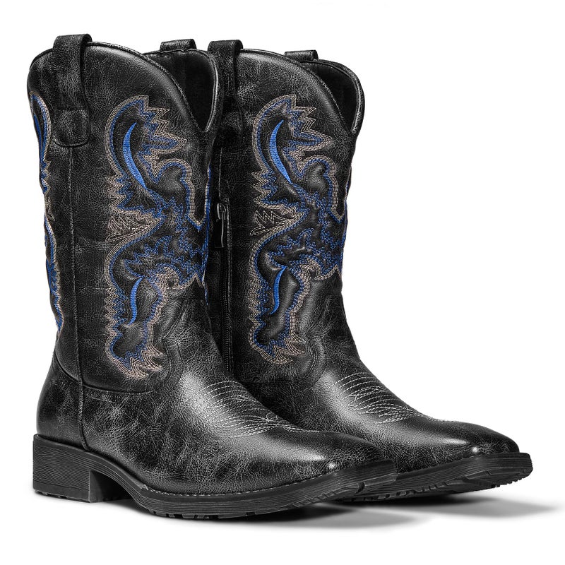 TruVeld Menâ€™s Western Cowboy Boots - Classic Embroidered Slip-On Square Toe, Slip-Resistant Country Boots with Chunky Heel, Durable Ankle Boots for Spring & Fall - Image 5