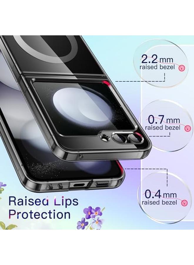 جي تيك جراب مغناطيسي لهاتف Samsung Galaxy Z Flip 5 متوافق مع ملحقات Magsafe، غطاء حماية شفاف صلب من البولي كربونات ومضاد للخدش باللون الأسود - Image 4