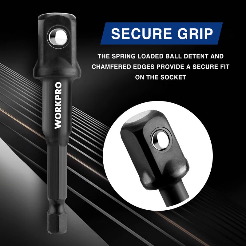 WORKPRO 9-Piece Socket Adapter Extension Set, 1/4, 3/8, 1/2-Inch Drive, 1/4-Inch Hex Shank, Impact Grade Extension Bit With Holder For Power Drill & Impact Driver - Image 4