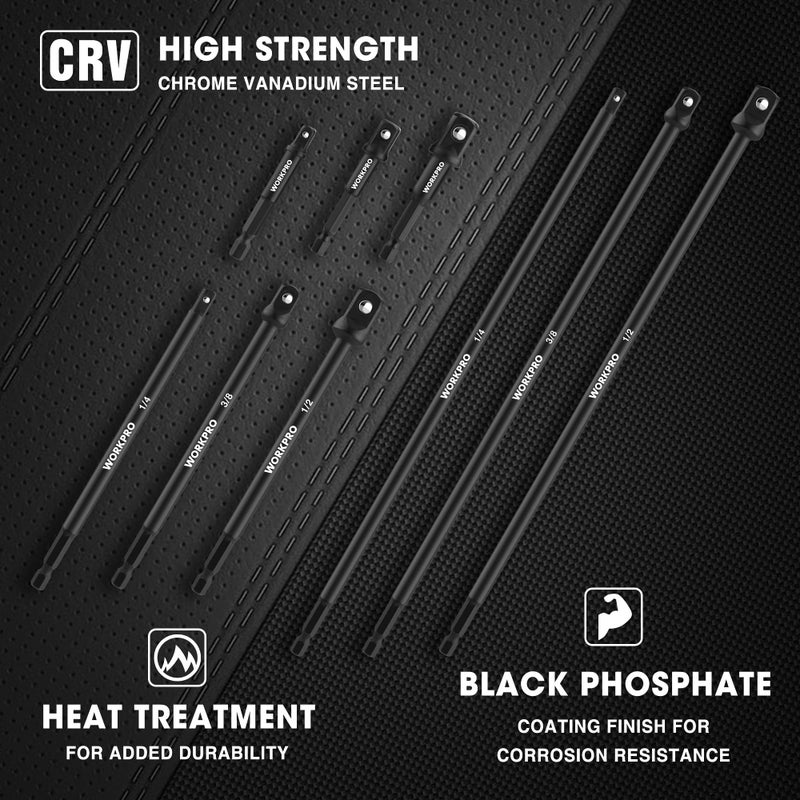 WORKPRO 9-Piece Socket Adapter Extension Set, 1/4, 3/8, 1/2-Inch Drive, 1/4-Inch Hex Shank, Impact Grade Extension Bit With Holder For Power Drill & Impact Driver - Image 3