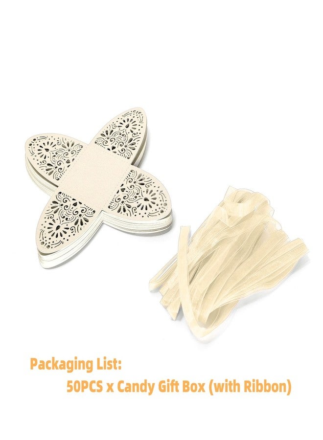 Ruimou 50pcs Pearl Paper Ivory White Laser Cut Hollow Out DIY Candy Box (6x6x8cm For Wedding, Birthday, Graduation, Party (Ivory White - Image 2
