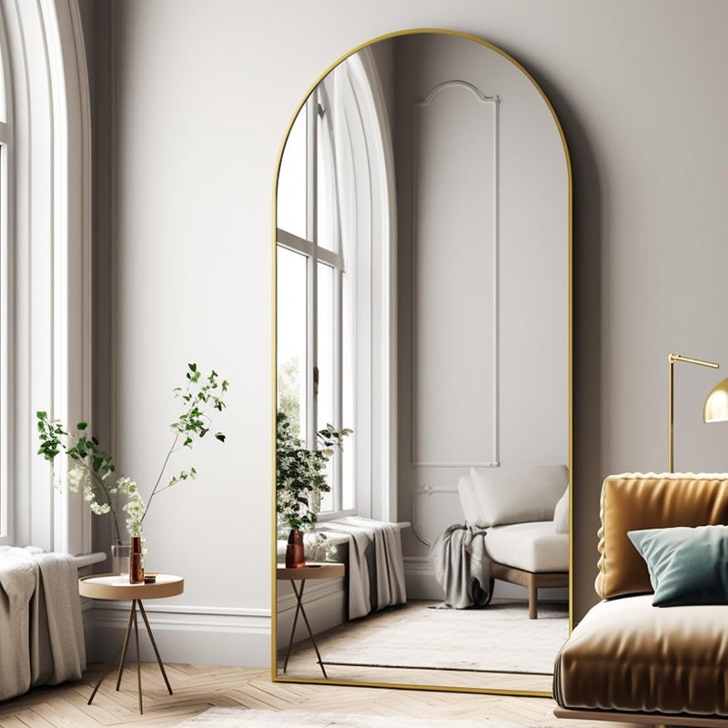 Easly Oversized FullBody Mirror 76 x 34 Arched FullLength Mirror Gold Metal Frame Floor Mirror for Bedroom LivingDressing Room Gym  StandWall MountedLeaning