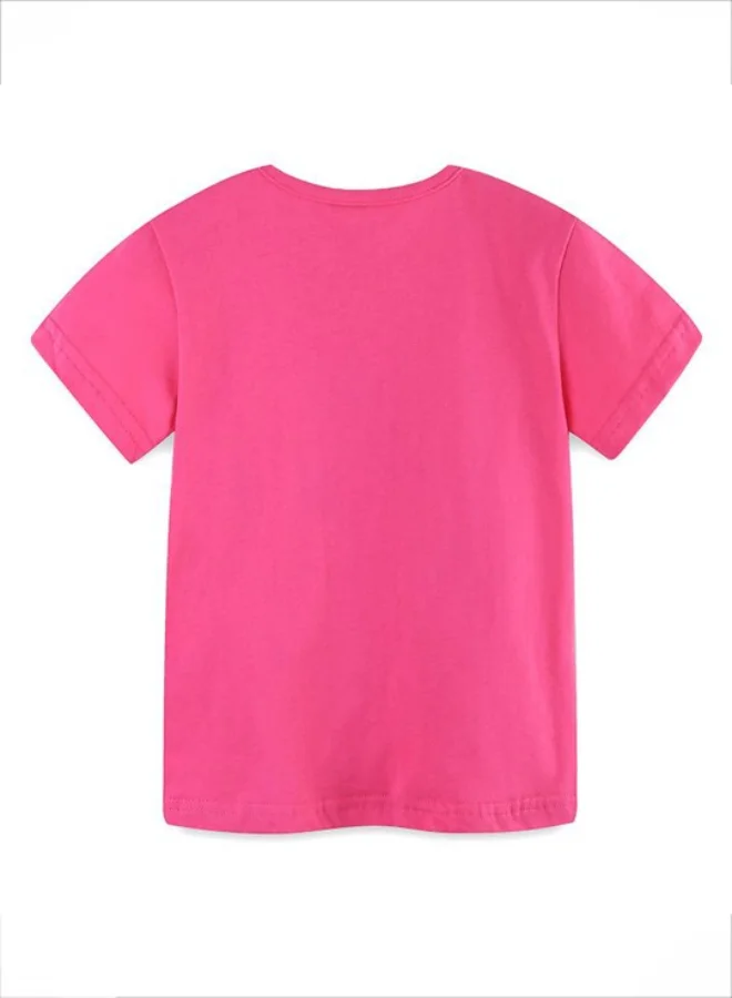 يونيكي Pink Crew Neck Short Sleeve Printed Top